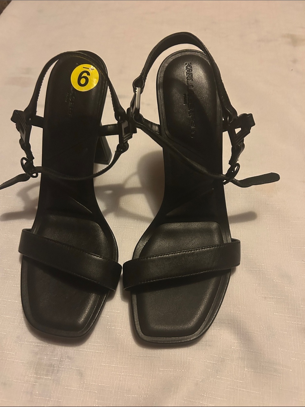Karl Lagerfeld Black Strappy Square-Toe Heeled Sandals